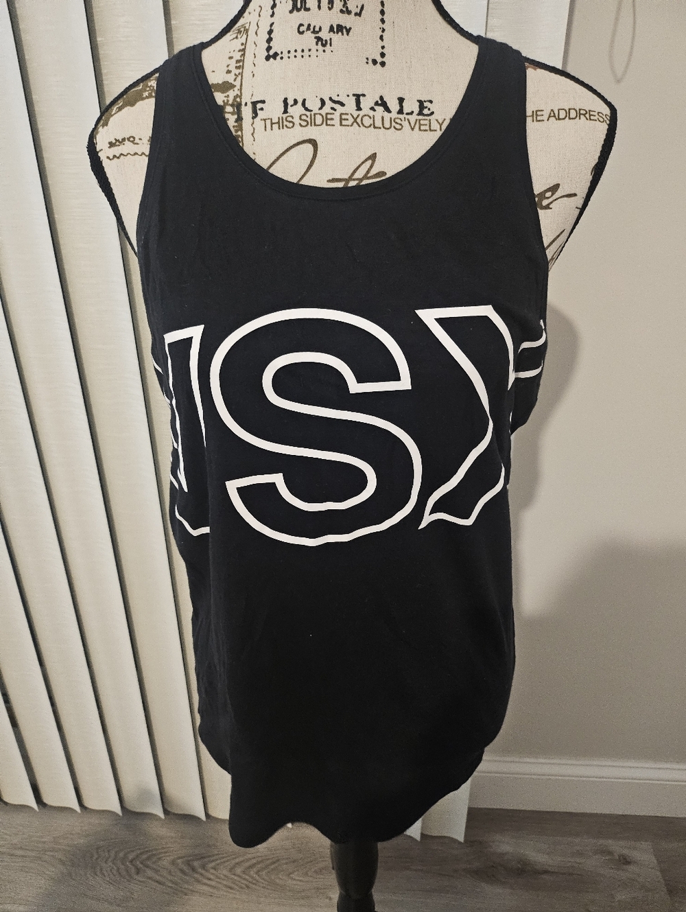 VSX Black Graphic Tank Top with Bold White 'S' Print EUC